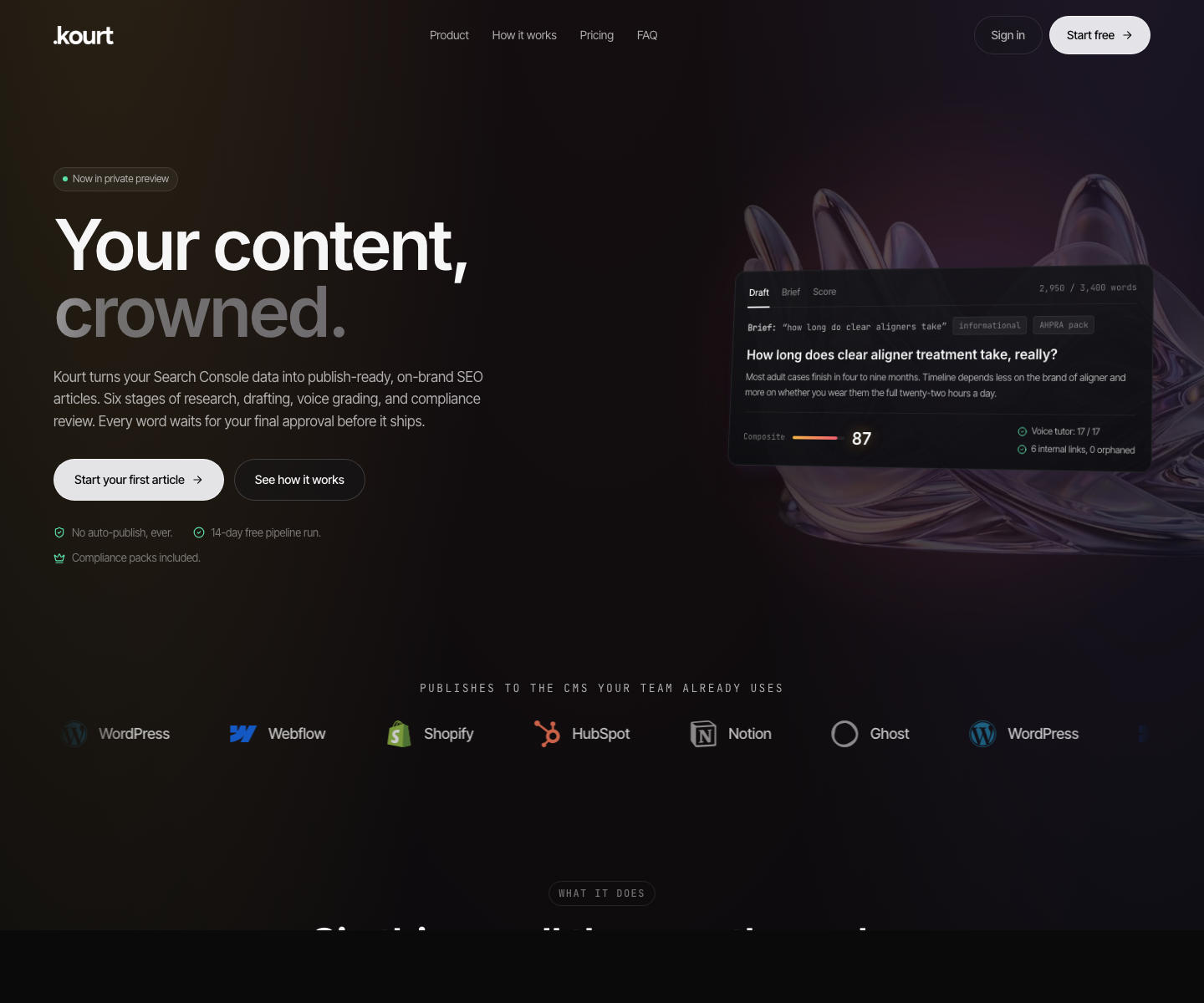 Kourt AI homepage screenshot